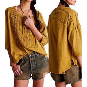 Free People We The Free Redone Tee In Adriatic Sea Mustard Womens 3/4 Sleeve S